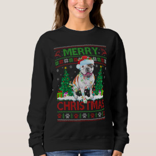 Sudadera Feliz Navidad iluminando el feo Bulldog americano
