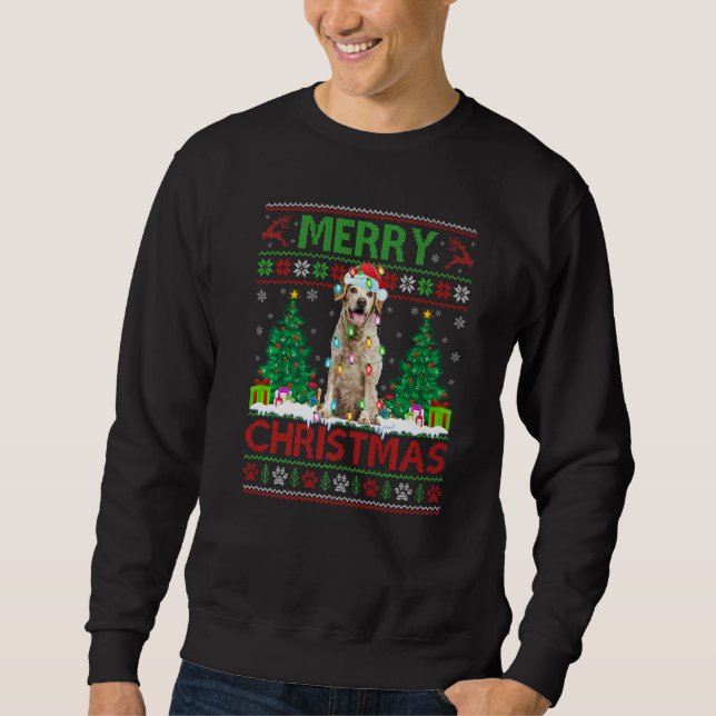 Sudadera Feliz Navidad Iluminando feo perro español de Bret (Anverso)