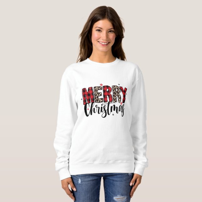 Sudadera Feliz Navidad Leopardo y Cuadros (Anverso completo)