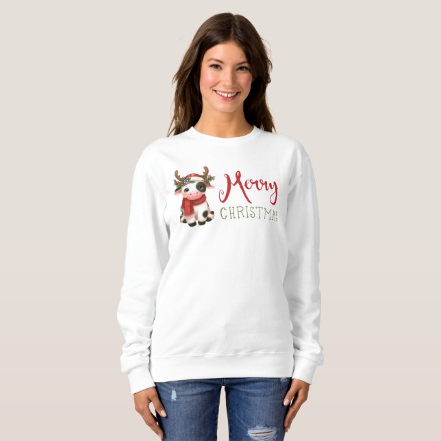 Sudadera Feliz Navidad linda vaca (Anverso completo)