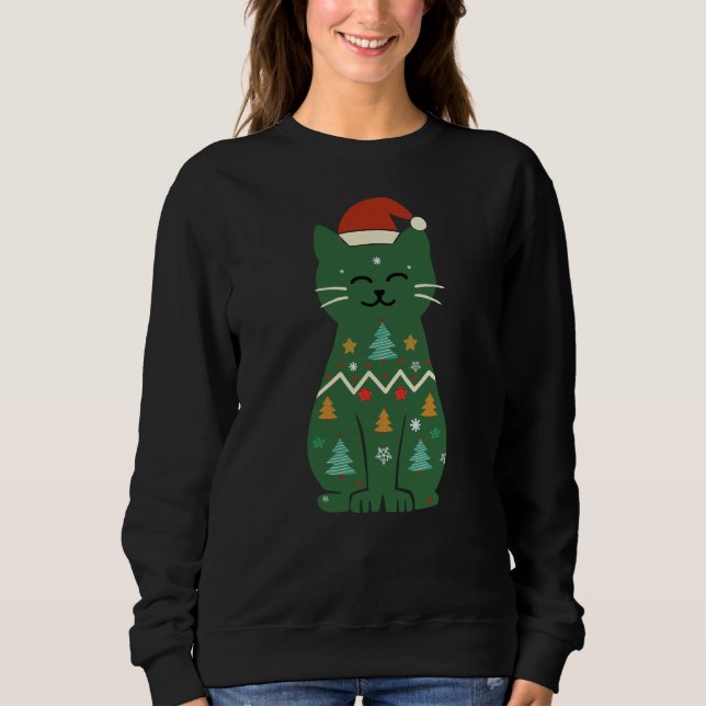 Sudadera Feliz Navidad Luces de Navidad Gato Negro (Anverso)