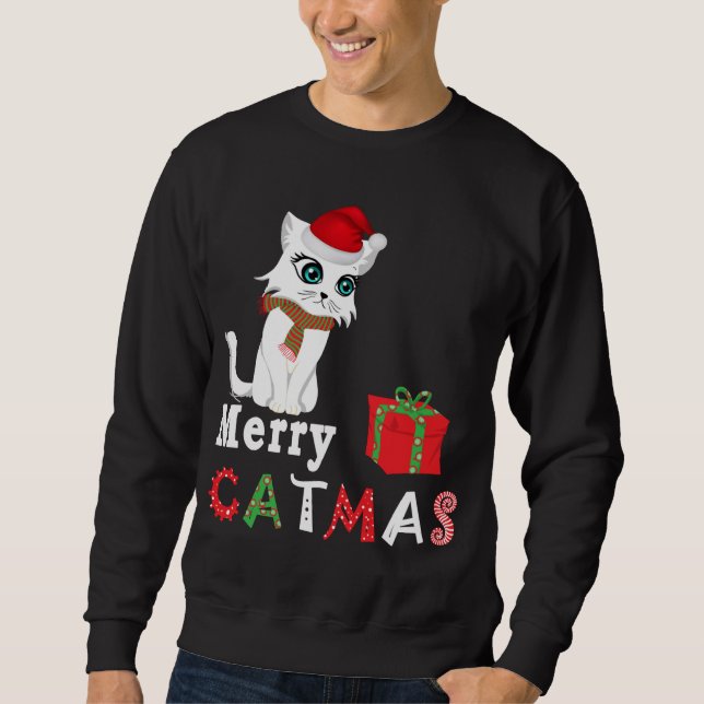 Sudadera Feliz Navidad Navidades de Gato Gato Blanco Amante (Anverso)