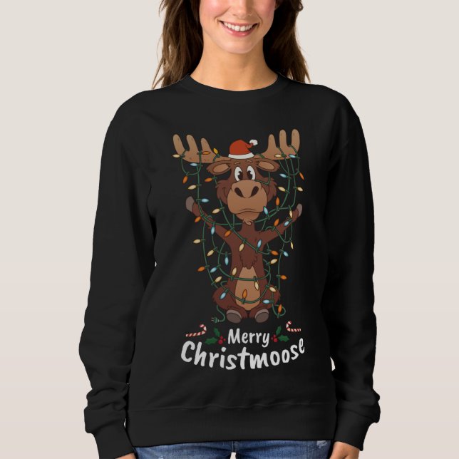 Sudadera Feliz Navidad Navidades Moose Xmas Tree Lights (Anverso)