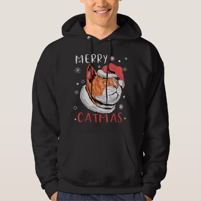 Sudadera Feliz Navidad navideñas a un gato Gorra de Santa C (Anverso)