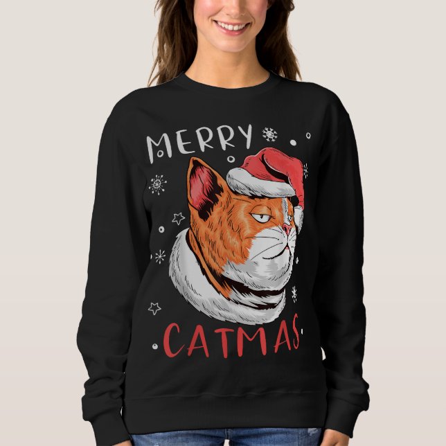 Sudadera Feliz Navidad navideñas a un gato Gorra de Santa C (Anverso)
