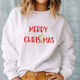 Sudadera Feliz Navidad Oro Cruz Cristiana Fe Blanco