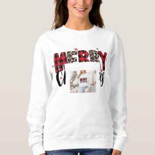 Sudadera Feliz Navidad Plaid Búfalo y Estampado de Leopardo