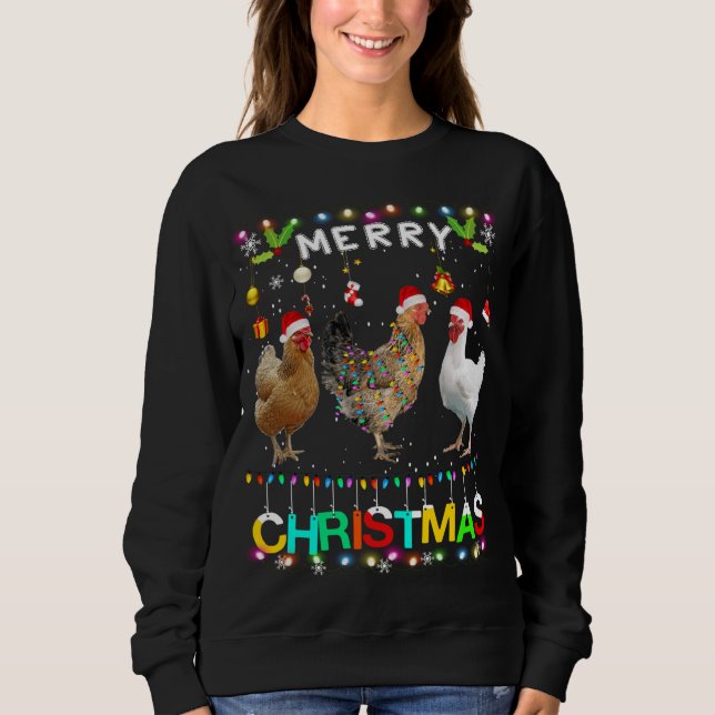 Sudadera Feliz Navidad Pollo Santa Hat Encendido Funn de Na (Anverso)
