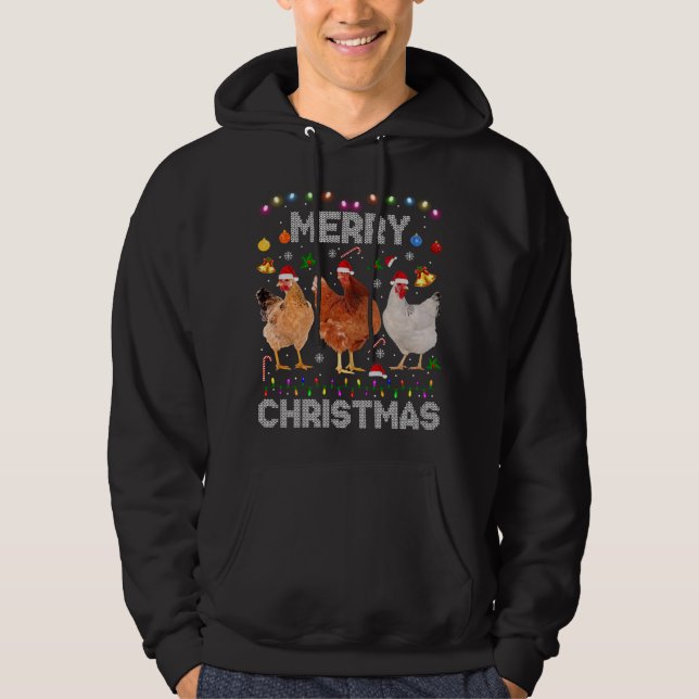 Sudadera Feliz Navidad Pollo Santa Hat Encendido Granja de  (Anverso)