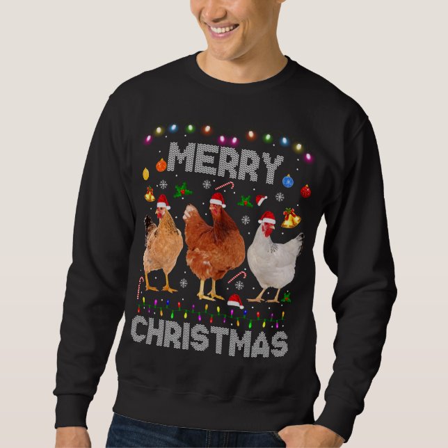 Sudadera Feliz Navidad Pollo Santa Hat Encendido Granja de  (Anverso)