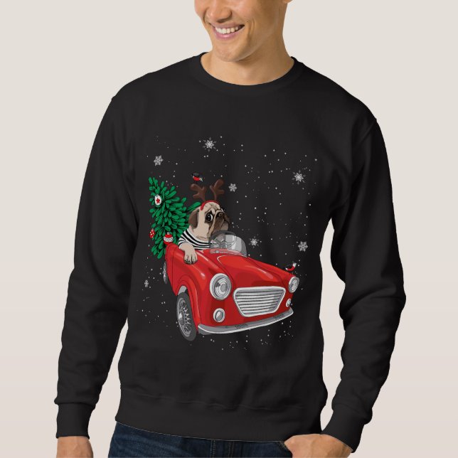 Sudadera Feliz Navidad Pug Perro Camión Rojo Camión Navidad (Anverso)