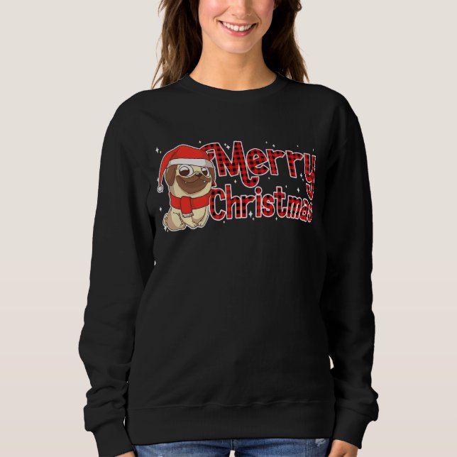 Sudadera Feliz Navidad Pug Santa Claus Perro Red Plaid Xmas (Anverso)