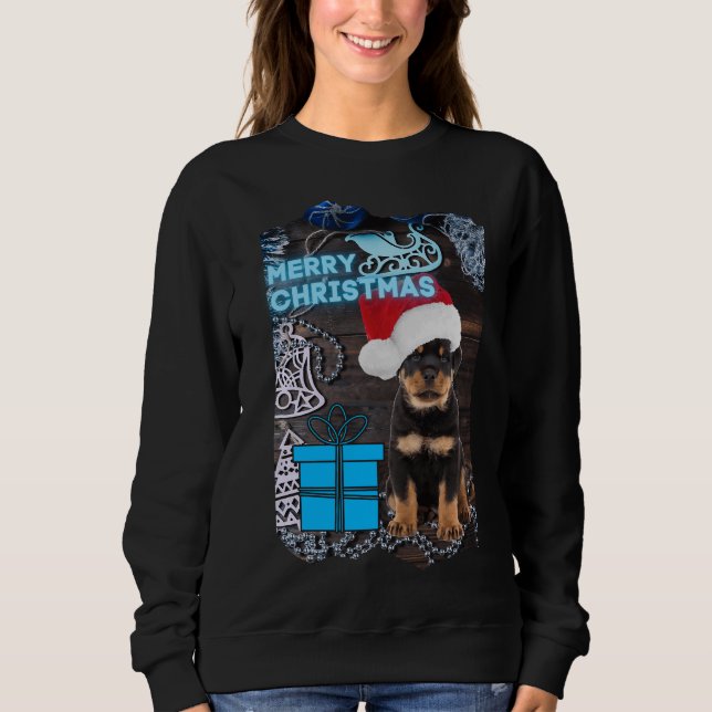 Sudadera Feliz Navidad Rottweiler Puppy Con Presente (Anverso)