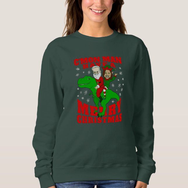 Sudadera feliz navidad santa biden kamala harris dinosaur (Anverso)
