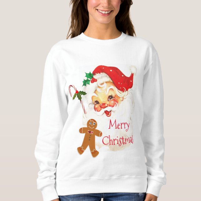 Sudadera Feliz Navidad Santa Claus Vintage White (Anverso)