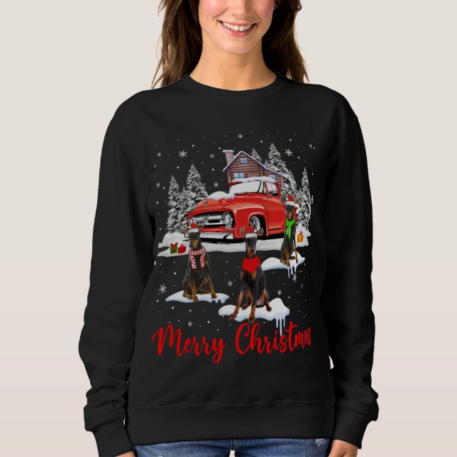 Sudadera Feliz Navidad Santa Reindeer Dobermann con rojo (Anverso)
