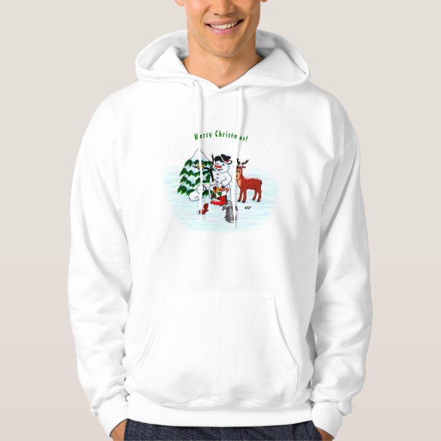 Sudadera ¡Feliz Navidad! Snowman con sus amigos (Anverso)