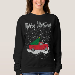 Sudadera Feliz Navidad Tee Red Truck Árbol de Navidad Nieve