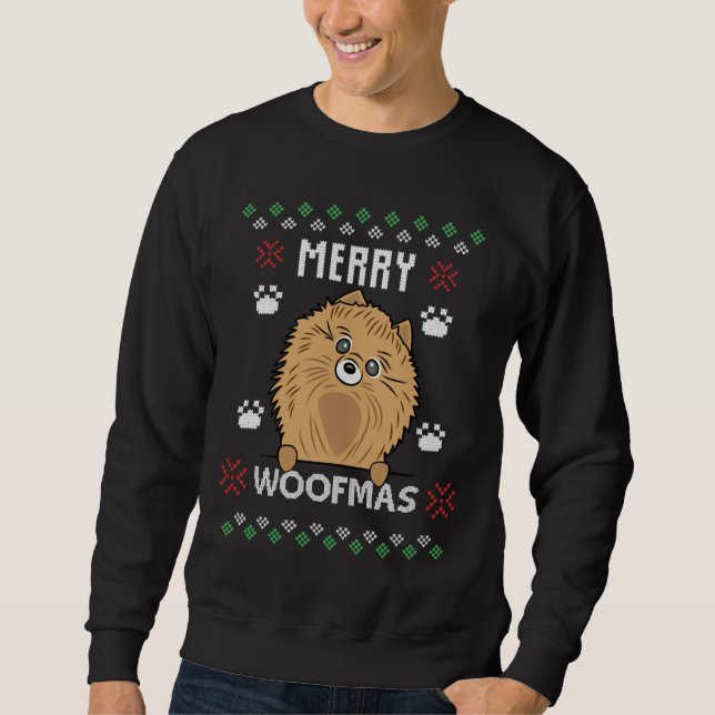 Sudadera Feliz Navidad Woofmas Perro Pomeraniano Feo (Anverso)