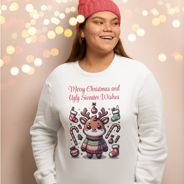 Sudadera Feliz Navidad y deliciosos dulces desearían renos (Subido por el creador)
