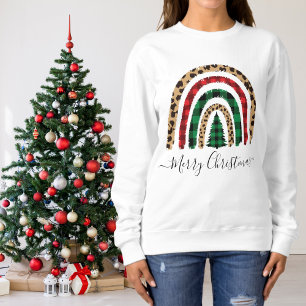 Sudadera Feliz Navidad y leopardo impreso en arcoiris