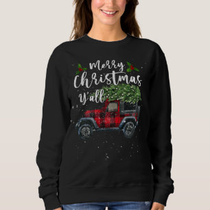 Sudadera Feliz Navidad Y'all Retro Red Plaid Car Christma