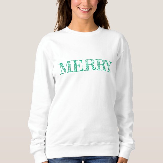 Sudadera FELIZ Navidades de texto moderno Diversión de vaca (Anverso)