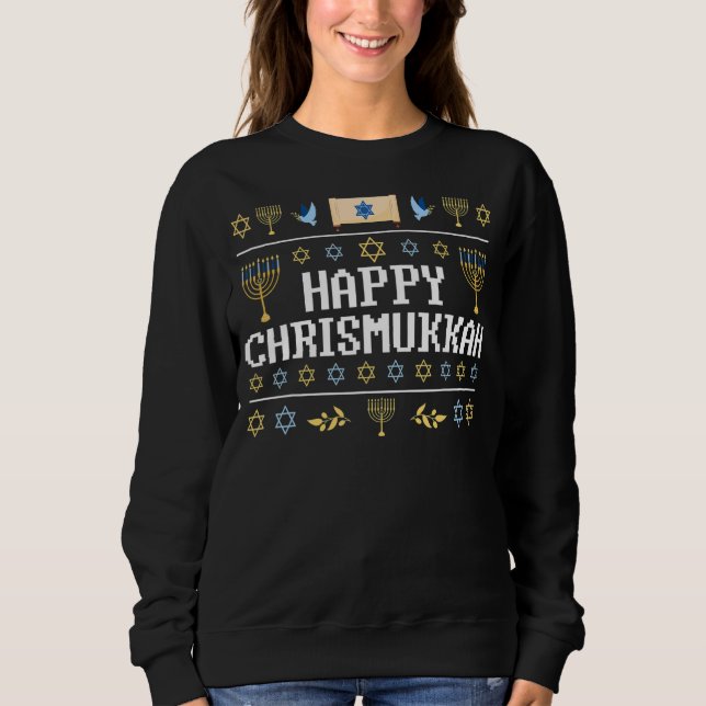 Sudadera Feliz Navidades judíos de Chrismukkah Hanukkah Cha (Anverso)
