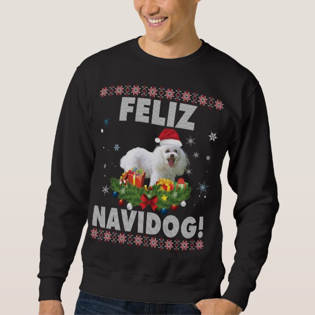 Sudadera Feliz Navidog Poodle Dog Navidades suéteres feos (Anverso)