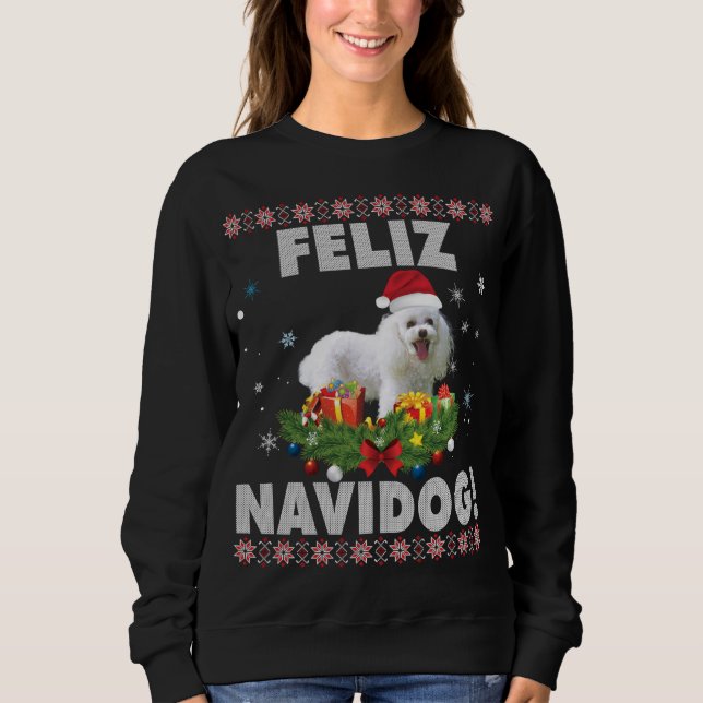 Sudadera Feliz Navidog Poodle Dog Navidades suéteres feos (Anverso)