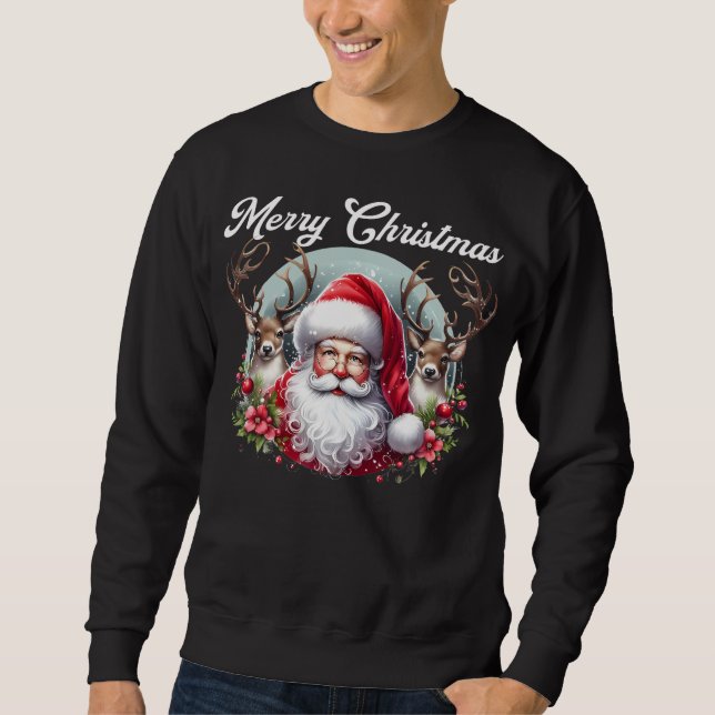 Sudadera Feliz Papá Noel de Navidad con renos (Anverso)