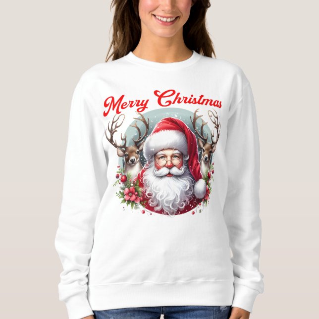 Sudadera Feliz Papá Noel de Navidad con renos (Anverso)