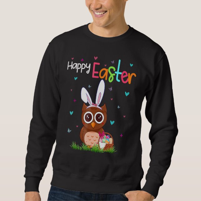 Sudadera Feliz Pascua Bechuza Bunny Cute Easter Owl 1 (Anverso)