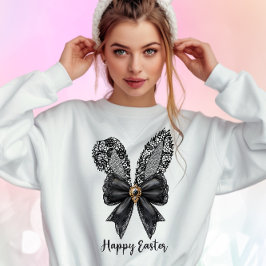 Sudadera Feliz Pascua Black Lace Bunny Lace Ears Lace Bow