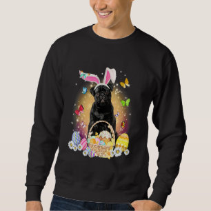 Sudadera Feliz Pascua Cebada de Huevos de Pug Negro