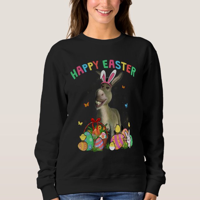 Sudadera Feliz Pascua, conejito burro con cesta de huevos C (Anverso)
