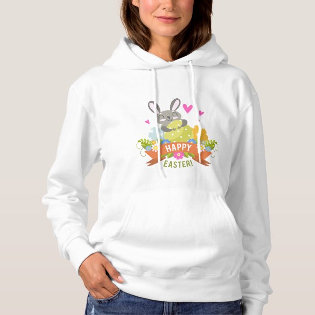 Sudadera Feliz Pascua Conejo Conejo Conejo Huevos Floral |  (Anverso)