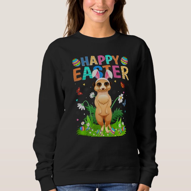 Sudadera Feliz Pascua Conejo Huevo Gracioso Meerkat Pascua  (Anverso)