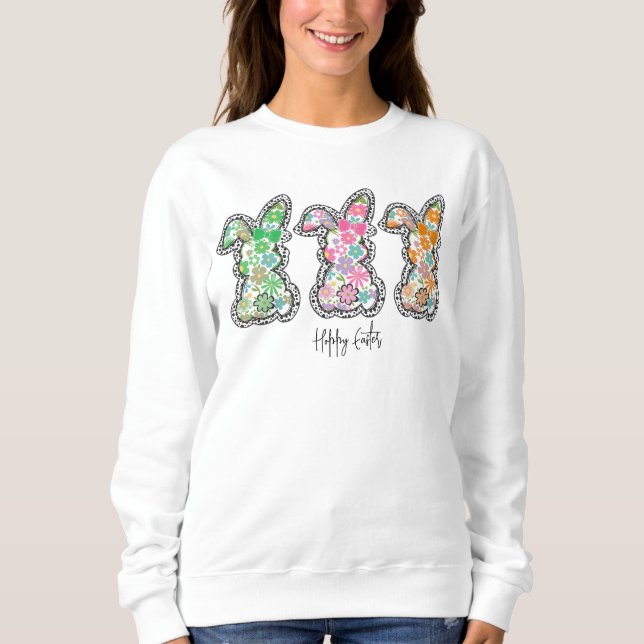 Sudadera Feliz Pascua Floral Bunny Floral Easter Bunny (Anverso)