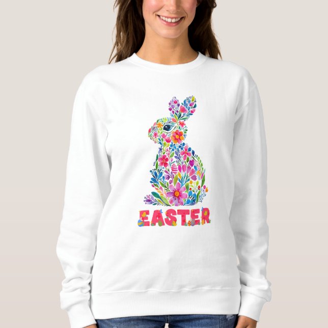 Sudadera Feliz Pascua Floral Bunny Floral Easter Bunny (Anverso)