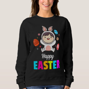 Sudadera Feliz Pascua, niño conejito, huevos y caza