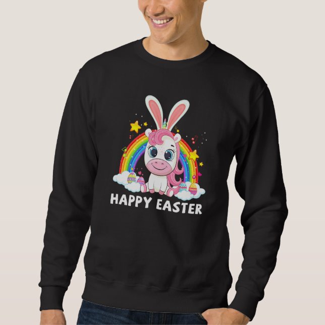 Sudadera Feliz Pascua, unicornio con banda para conejitos E (Anverso)