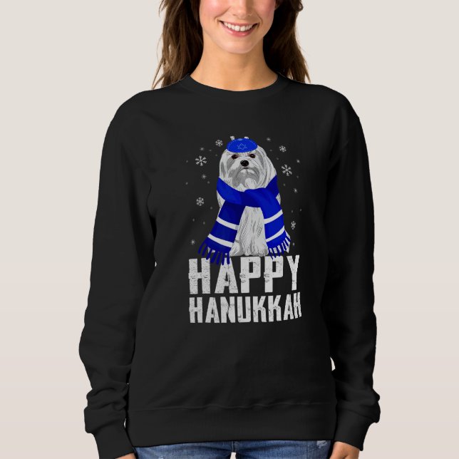 Sudadera Feliz Perro Terrier de Hanukkah usando al Gorra ju (Anverso)