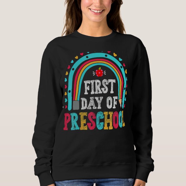 Sudadera Feliz Primer Día De Niños De Preescolar De Vuelta  (Anverso)