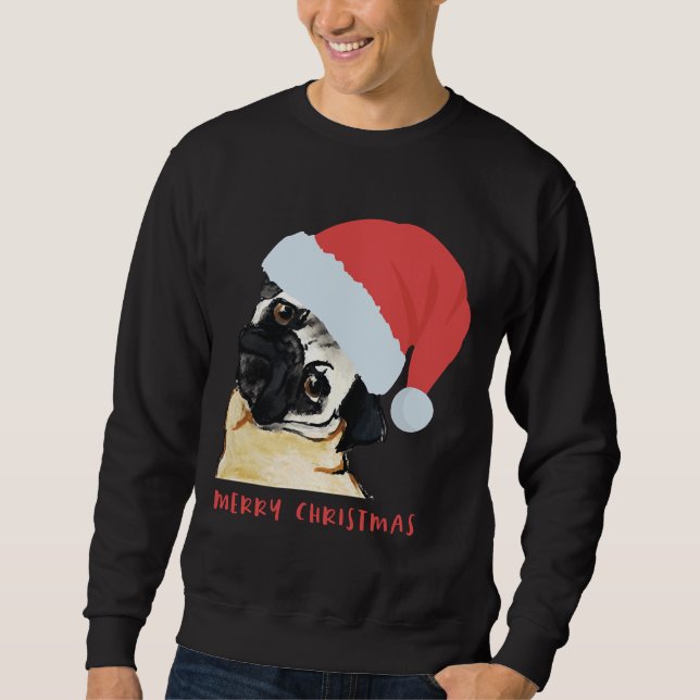 Sudadera Feliz Pug navideño con camiseta clásica de Santa H (Anverso)