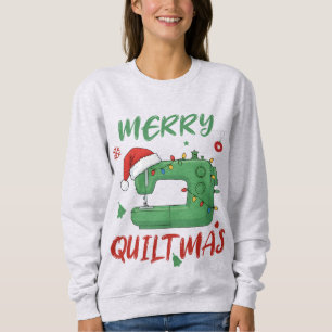 Sudadera Feliz Quiltmas Navideño Máquina de Coser Divertida