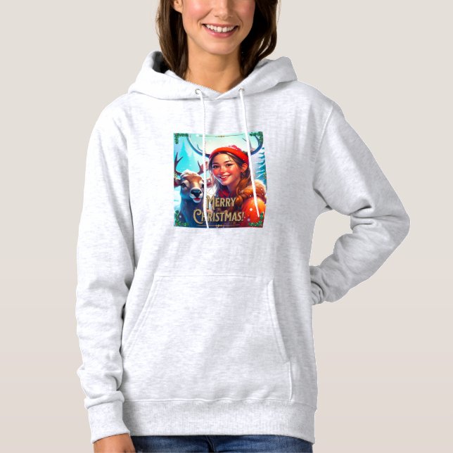 SUDADERA FELIZ REINDEDOR DE NAVIDAD CON FELIZ CHICA (Anverso)