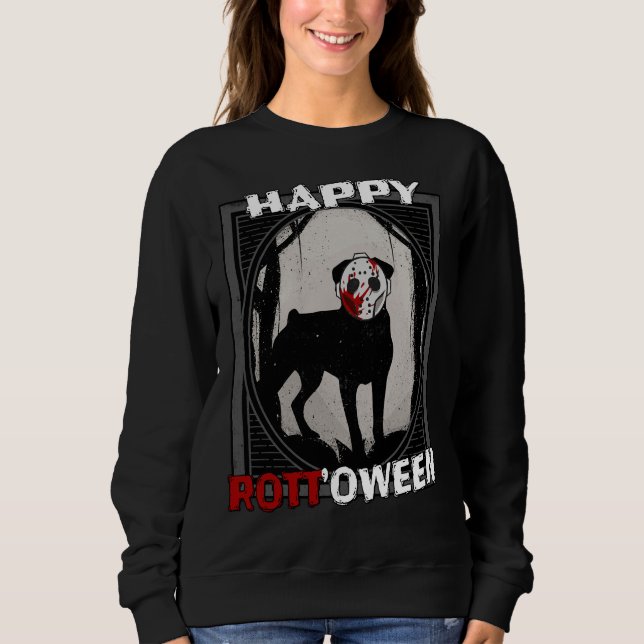 Sudadera Feliz Rottoween Rottweiler En Halloween Mascara De (Anverso)