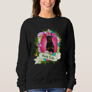 Sudadera feliz rotulier de Pascua llevando huevos de orejas