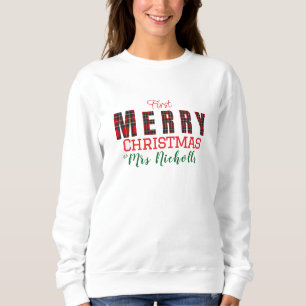 Sudadera FELIZ Sra. Royal Stewart Rojo 1er Plaid de Navidad